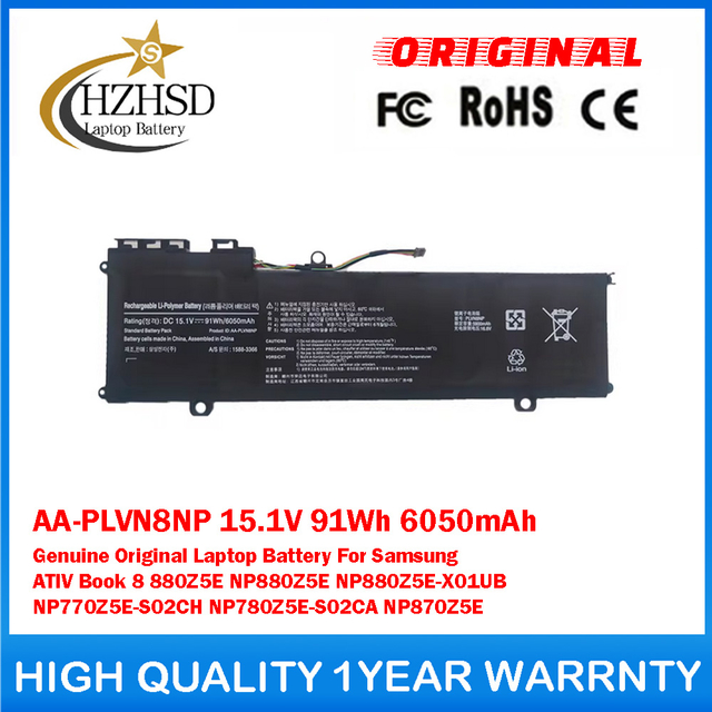 AA-PLVN8NP 15.1V 91Wh 6050mAh Genuine Original Laptop Battery For Samsung ATIV Book 8 880Z5E NP880Z5E NP880Z5E-X01UB NP770Z5E-S02CH NP780Z5E-S02CA NP870Z5E