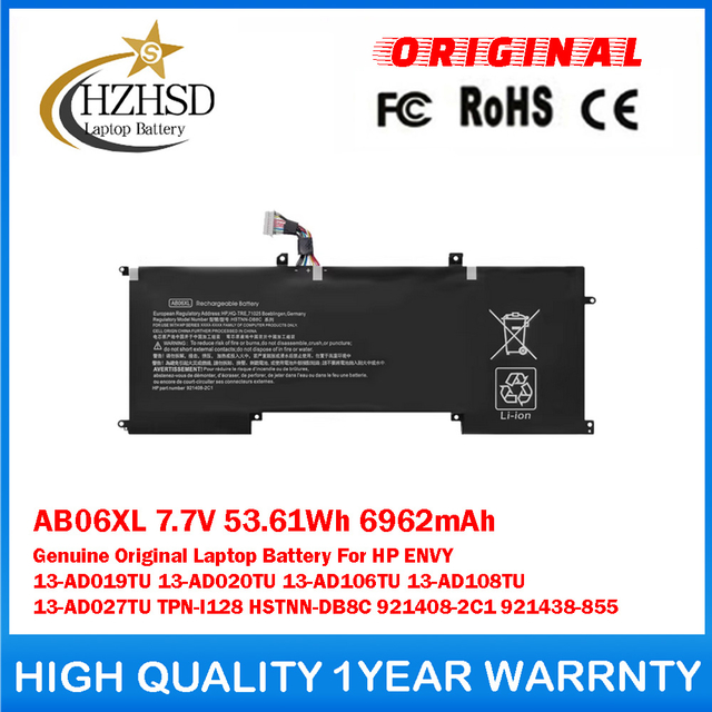 AB06XL 7.7V 53.61Wh 6962mAh Genuine Original Laptop Battery For HP ENVY 13-AD019TU 13-AD020TU 13-AD106TU 13-AD108TU 13-AD027TU TPN-I128 HSTNN-DB8C 921408-2C1 921438-855
