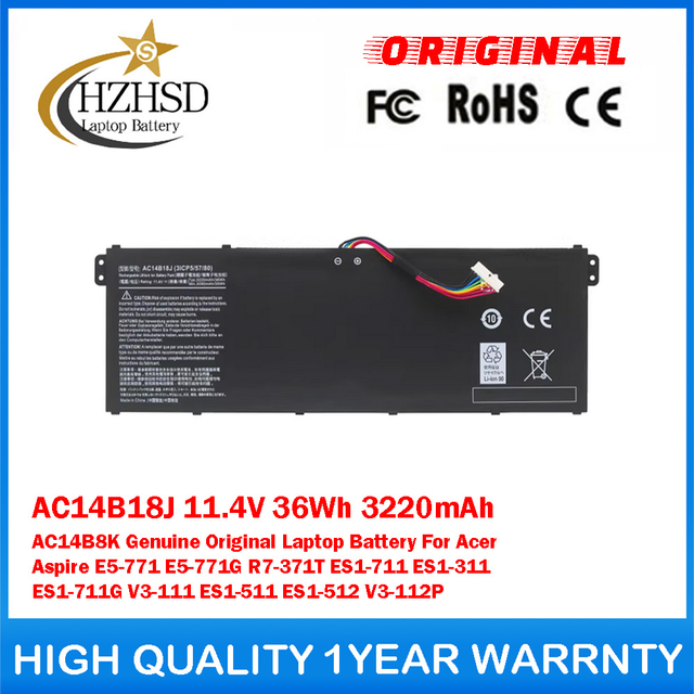 AC14B18J 11.4V 36Wh 3220mAh AC14B8K Genuine Original Laptop Battery For Acer Aspire E5-771 E5-771G R7-371T ES1-711 ES1-311 ES1-711G V3-111 ES1-511 ES1-512 V3-112P
