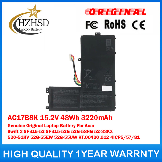 AC17B8K 15.2V 48Wh 3220mAh Genuine Original Laptop Battery For Acer Swift 3 SF315-52 SF315-52G 52G-58HG 52-33KX 52G-51HV 52G-55EW 52G-55UW KT.0040G.012 4ICP5/57/81