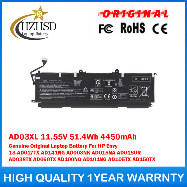 AD03XL 11.55V 51.4Wh 4450mAh Genuine Original Laptop Battery For HP Envy 13-AD017TX AD141NG AD003NK AD015NA AD018UR AD038TX AD060TX AD100NO AD101NG AD105TX AD150TX