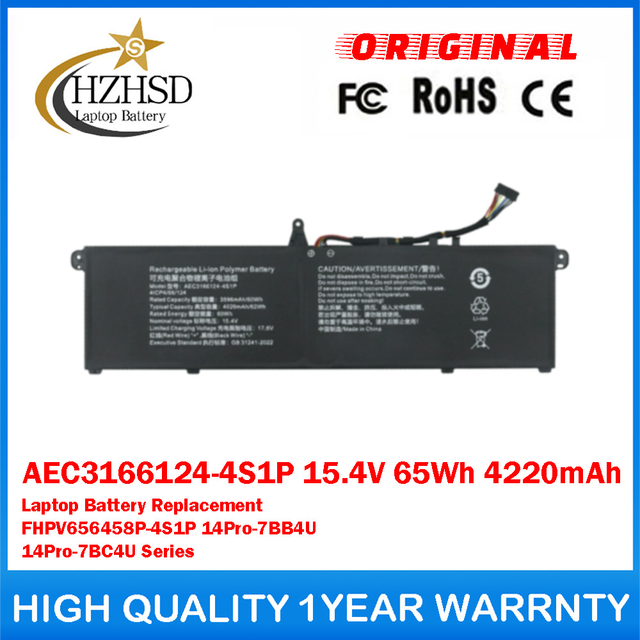 AEC3166124-4S1P 15.4V 65Wh 4220mAh Genuine Original Laptop Battery Replacement FHPV656458P-4S1P For MECHREVO AEC3166124-4S1P 3166124
