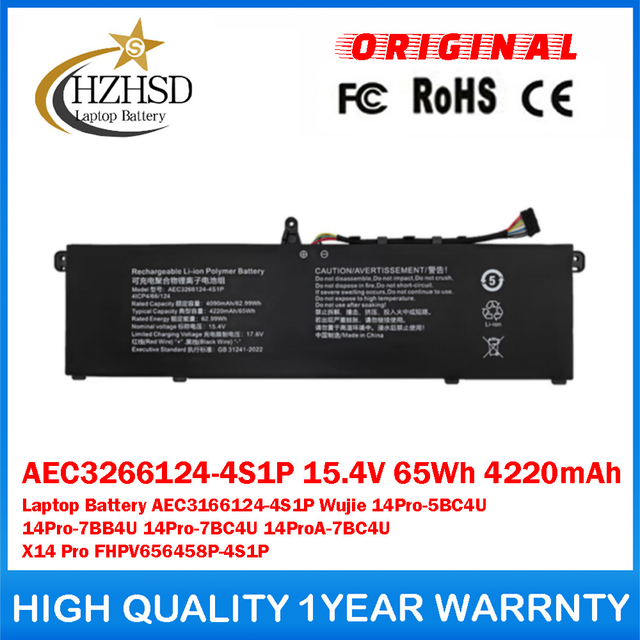 AEC3266124-4S1P 15.4V 65Wh 4220mAh Genuine Original Laptop Battery AEC3166124-4S1P For Metaphyuni MetawillBook 03 FHPV656458P-4S1P ACER Go Pro 14 N23J3 Swift SFA14-71