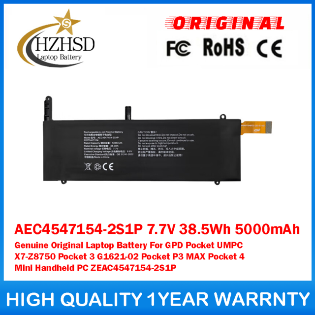 AEC4547154-2S1P 7.7V 38.5Wh 5000mAh Genuine Original Laptop Battery For GPD Pocket UMPC X7-Z8750 Pocket 3 G1621-02 Pocket P3 MAX Pocket 4 Mini Handheld PC ZEAC4547154-2S1P
