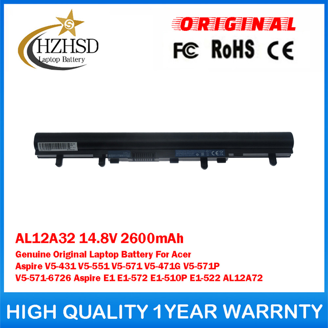 AL12A32 14.8V 2600mAh Genuine Original Laptop Battery For Acer Aspire V5-431 V5-551 V5-571 V5-471G V5-571P V5-571-6726 Aspire E1 E1-572 E1-510P E1-522 AL12A72