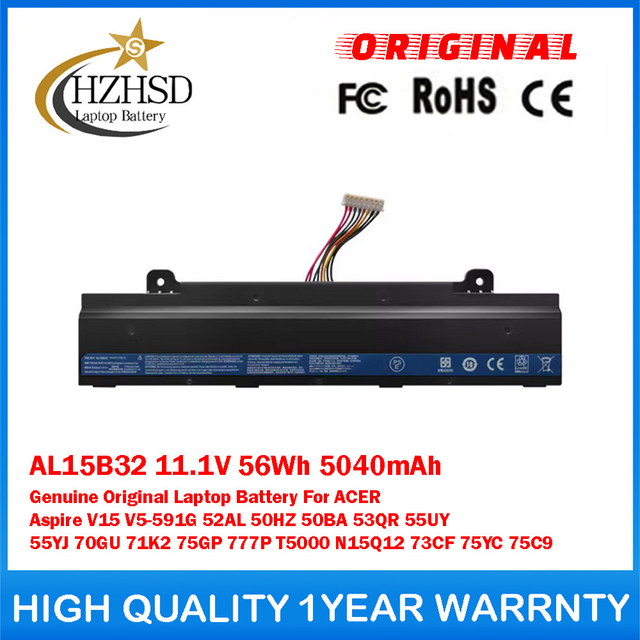 AL15B32 11.1V 56Wh 5040mAh Genuine Original Laptop Battery For ACER Aspire V15 V5-591G 52AL 50HZ 50BA 53QR 55UY 55YJ 70GU 71K2 75GP 777P T5000 N15Q12 73CF 75YC 75C9