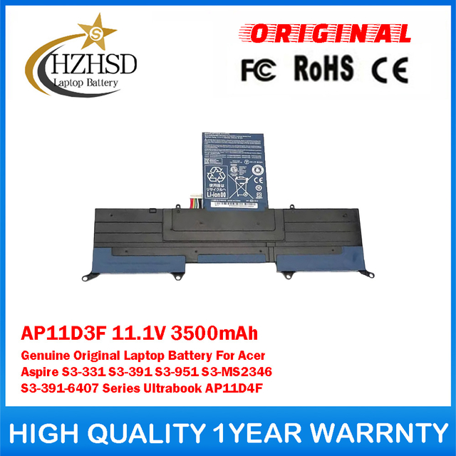 AP11D3F 11.1V 3500mAh Genuine Original Laptop Battery For Acer Aspire S3-331 S3-391 S3-951 S3-MS2346 S3-391-6407 Series Ultrabook AP11D4F