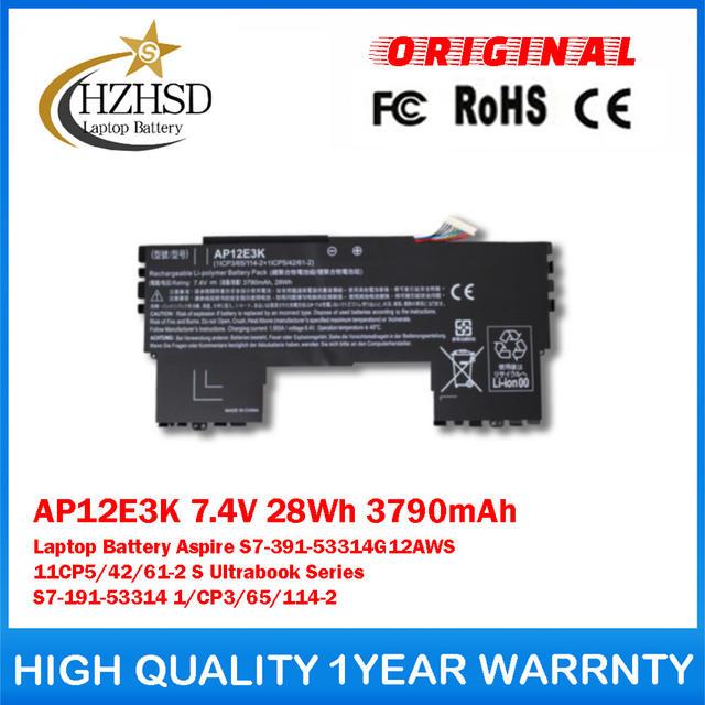 AP12E3K 7.4V 28Wh 3790mAh Genuine Original Laptop Battery For Acer Aspire S7-391-53314G12AWS 11CP5/42/61-2 S Ultrabook Series S7-191-53314 1/CP3/65/114-2