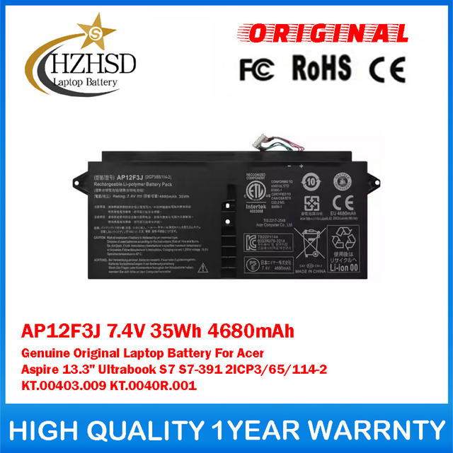 AP12F3J 7.4V 35Wh 4680mAh Genuine Original Laptop Battery For Acer Aspire 13.3