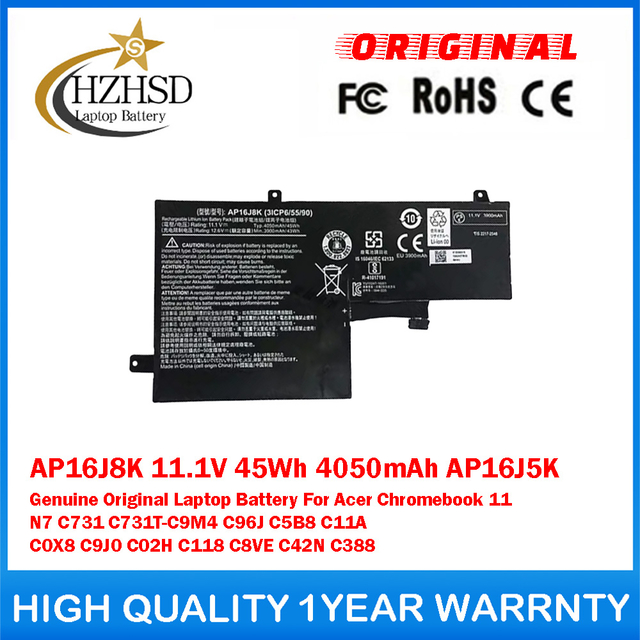 AP16J8K 11.1V 45Wh 4050mAh AP16J5K Genuine Original Laptop Battery For Acer Chromebook 11 N7 C731 C731T C731-C8LF C731-C118 C731T-C0YL C732T-C8VY