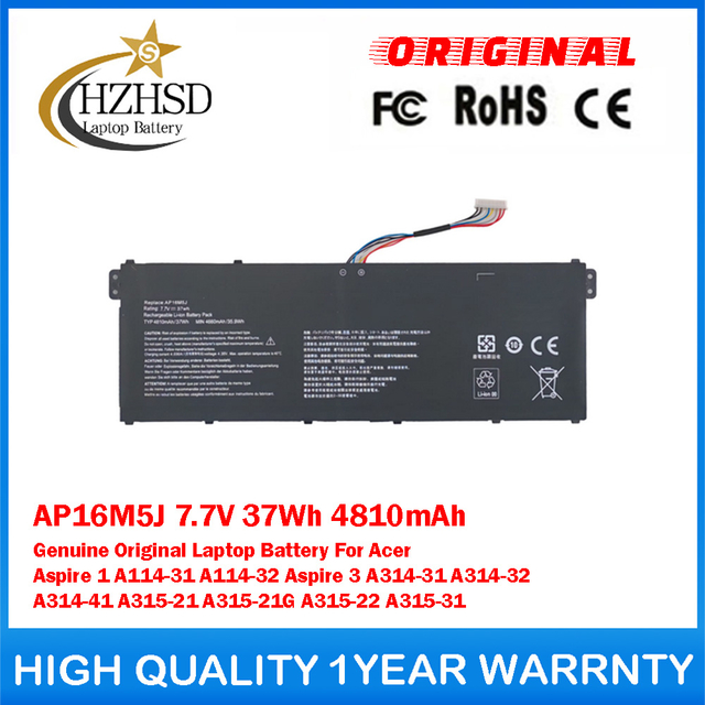AP16M5J 7.7V 37Wh 4810mAh Genuine Original Laptop Battery For Acer Aspire 1 A114-31 A114-32 Aspire 3 A314-31 A314-32 A314-41 A315-21 A315-21G A315-22 A315-31