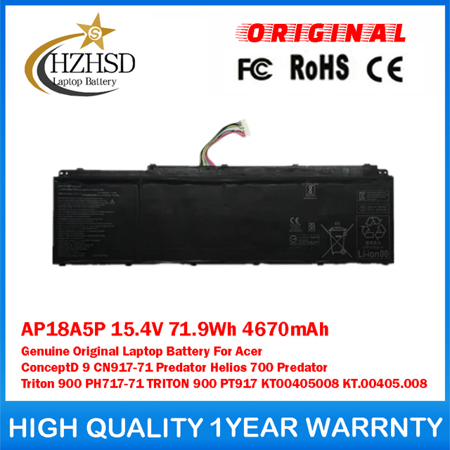 AP18A5P 15.4V 71.9Wh 4670mAh Genuine Original Laptop Battery For Acer ConceptD 9 CN917-71 Predator Helios 700 Predator Triton 900 PH717-71 TRITON 900 PT917 KT00405008 KT.00405.008