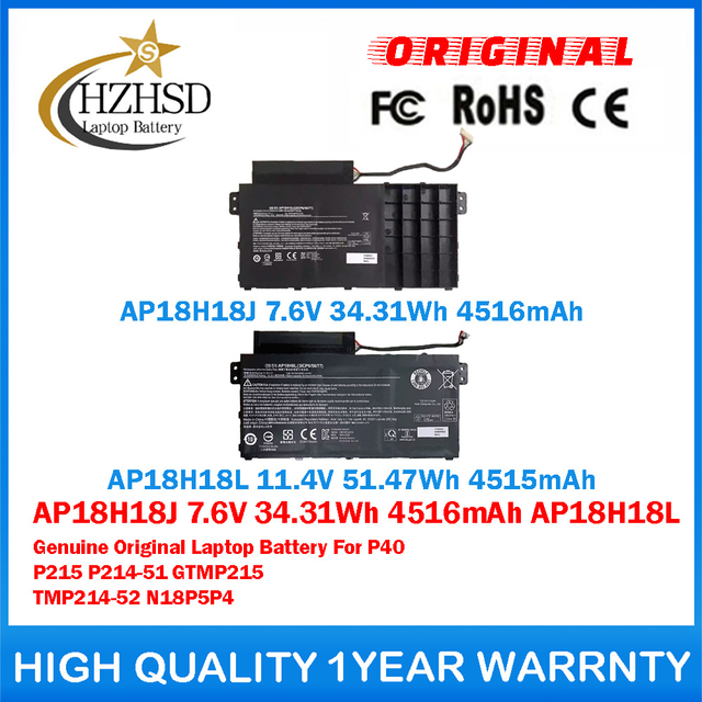 AP18H18J 7.6V 34.31Wh AP18H18L 11.4V 51.47Wh Genuine Original Laptop Battery For Acer Spin3 SP314-53 SP314-53-32KJ SP314-53-51VC GTMP215 TMP214-52 N18P5P4