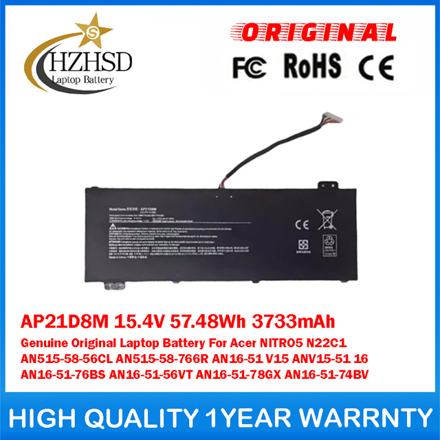 AP21D8M 15.4V 57.48Wh 3733mAh Genuine Original Laptop Battery For Acer NITRO5 N22C1 AN515-58-56CL AN515-58-766R AN16-51 V15 ANV15-51 16 AN16-51-76BS AN16-51-56VT AN16-51-78GX AN16-51-74BV KT.0040G.015