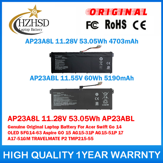 AP23A8L 11.28V 53.05Wh AP23ABL Genuine Original Laptop Battery For Acer Swift Go 14 OLED SFG14-63 Aspire GO 15 AG15-31P AG15-51P 17 A17-51GM TRAVELMATE P2 TMP215-55