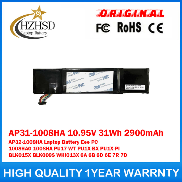 AP31-1008HA 10.95V 31Wh 2900mAh AP32-1008HA Genuine Original Laptop Battery For Asus Eee PC 1008HAG 1008HA PU17-WT PU1X-BX PU1X-PI BLK015X BLK009S WHI013X 6A 6B 6D 6E 7R 7D