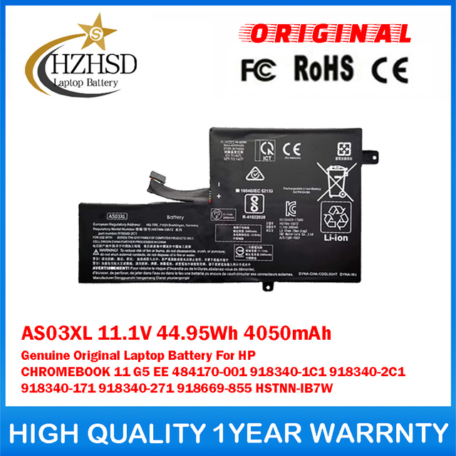 AS03XL 11.1V 44.95Wh 4050mAh Genuine Original Laptop Battery For HP CHROMEBOOK 11 G5 EE 484170-001 918340-1C1 918340-2C1 918340-171 918340-271 918669-855 HSTNN-IB7W
