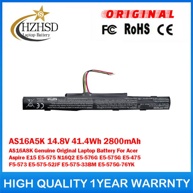 AS16A5K 14.8V 41.4Wh 2800mAh AS16A8K Genuine Original Laptop Battery For Acer Aspire E15 E5-575 N16Q2 E5-576G E5-575G E5-475 F5-573 E5-575-52JF E5-575-33BM E5-575G-76YK
