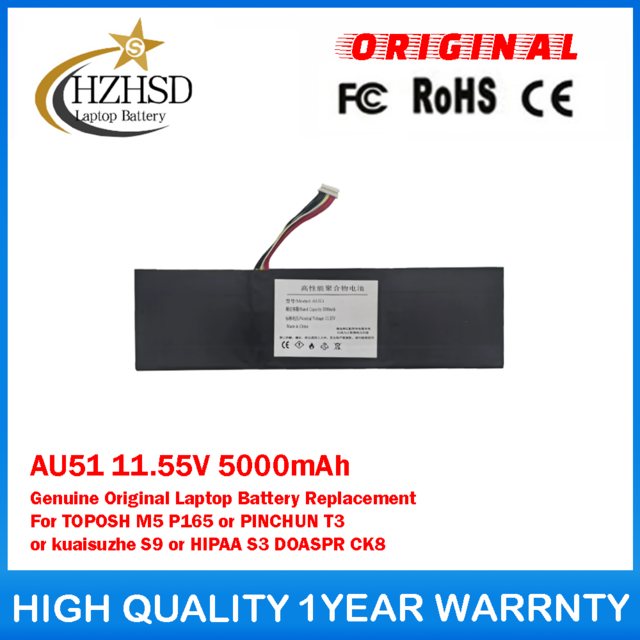 AU51 11.55V 5000mAh Genuine Original Laptop Battery Replacement For TOPOSH M5 P165 or PINCHUN T3 or KUAISUZHE S9 or HIPAA S3 DOASPR CK8