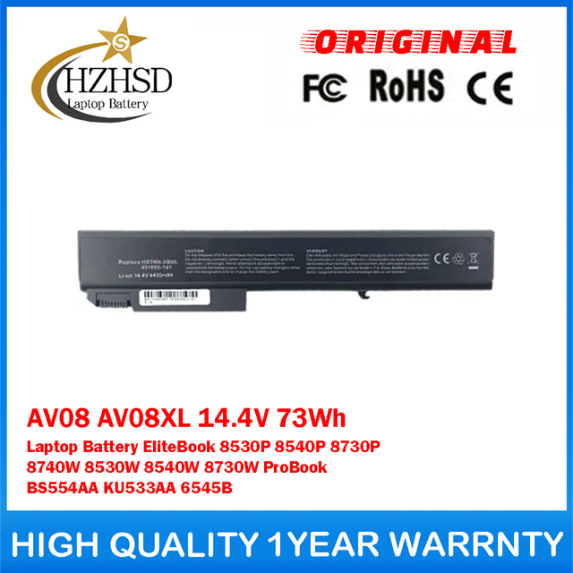 AV08 AV08XL 14.4V 73Wh Genuine Original Laptop Battery For HP EliteBook 8530P 8540P 8730P 8740W 8530W 8540W 8730W ProBook BS554AA KU533AA 6545B