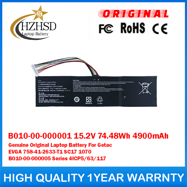 B010-00-000001 15.2V 74.48Wh 4900mAh Genuine Original Laptop Battery For Getac EVGA 758-41-2633-T1 SC17 1070 B010-00-000005 Series 4ICP5/63/117