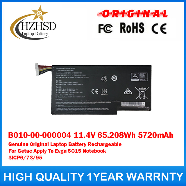 B010-00-000004 11.4V 65.208Wh 5720mAh Genuine Original Laptop Battery Rechargeable For Getac Apply To Evga SC15 Notebook 3ICP6/73/95