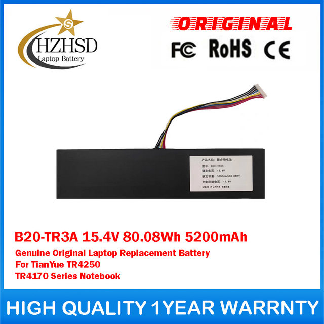 B20-TR3A 15.4V 80.08Wh 5200mAh Genuine Original Laptop Replacement Battery For TianYue TR4250 TR4170 Series Notebook