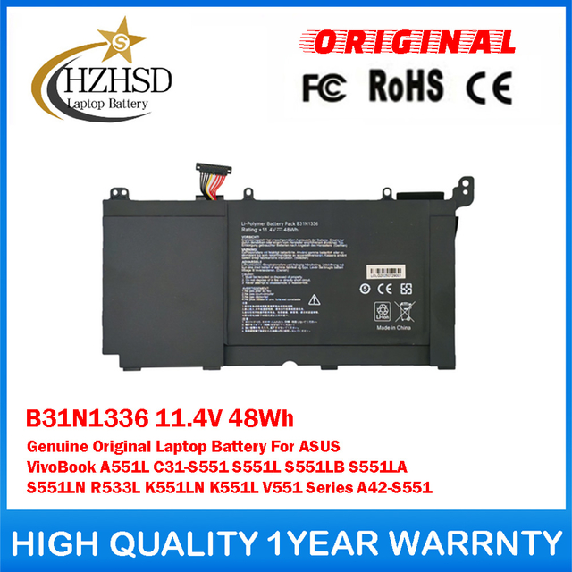 B31N1336 11.4V 48Wh Genuine Original Laptop Battery For ASUS VivoBook A551L C31-S551 S551L S551LB S551LA S551LN R533L K551LN K551L V551 Series A42-S551