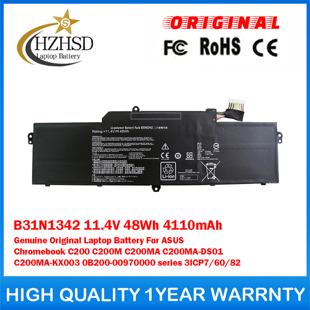B31N1342 11.4V 48Wh 4110mAh Genuine Original Laptop Battery For ASUS Chromebook C200 C200M C200MA C200MA-DS01 C200MA-KX003 0B200-00970000 series 3ICP7/60/82