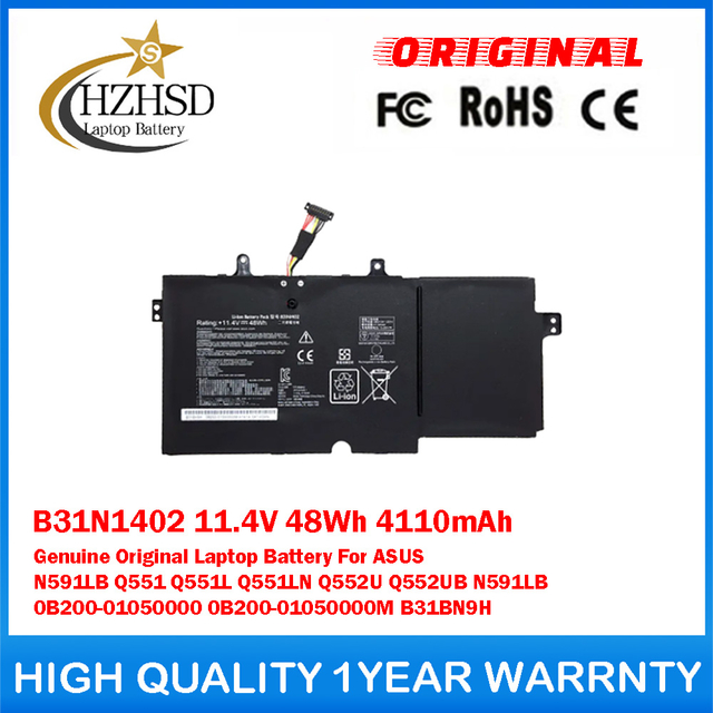 B31N1402 11.4V 48Wh 4110mAh Genuine Original Laptop Battery For ASUS N591LB Q551 Q551L Q551LN Q552U Q552UB N591LB 0B200-01050000 0B200-01050000M B31BN9H