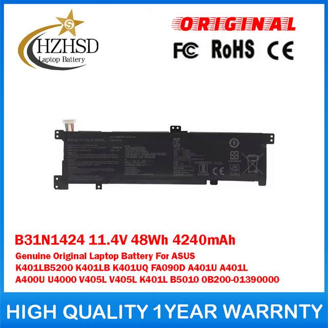 B31N1424 11.4V 48Wh 4240mAh Genuine Original Laptop Battery For ASUS K401LB5200 K401LB K401UQ FA090D A401U A401L A400U U4000 V405L V405L K401L B5010 0B200-01390000