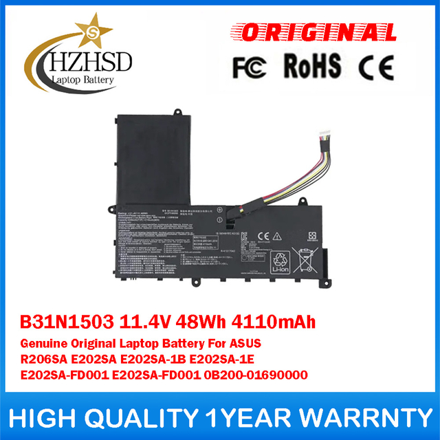 B31N1503 11.4V 48Wh 4110mAh Genuine Original Laptop Battery For ASUS R206SA E202SA E202SA-1B E202SA-1E E202SA-FD001 E202SA-FD001 0B200-01690000