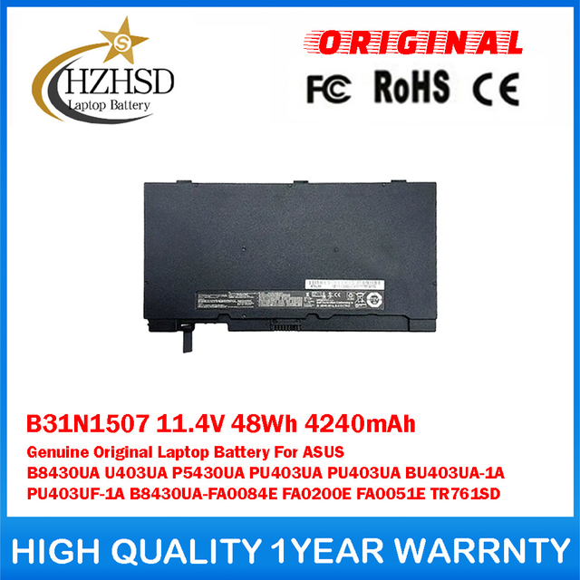 B31N1507 11.4V 48Wh 4240mAh Genuine Original Laptop Battery For ASUS B8430UA U403UA P5430UA PU403UA PU403UA BU403UA-1A PU403UF-1A B8430UA-FA0084E FA0200E FA0051E TR761SD