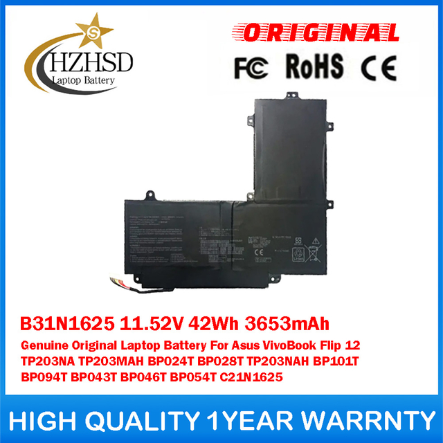 B31N1625 11.52V 42Wh 3653mAh Genuine Original Laptop Battery For Asus VivoBook Flip 12 TP203NA TP203MAH BP024T BP028T TP203NAH BP101T BP094T BP043T BP046T BP054T C21N1625