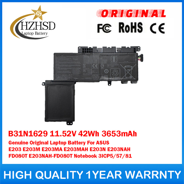 B31N1629 11.52V 42Wh 3653mAh Genuine Original Laptop Battery For ASUS E203 E203M E203MA E203MAH E203N E203NAH FD080T E203NAH-FD080T Notebook 3ICP5/57/81