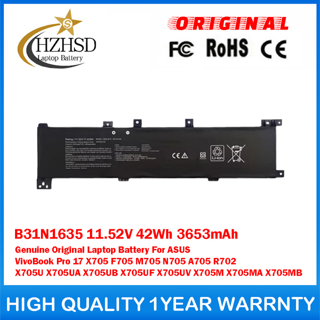 B31N1635 11.52V 42Wh 3653mAh Genuine Original Laptop Battery For ASUS VivoBook Pro 17 X705 F705 M705 N705 A705 R702 X705U X705UA X705UB X705UF X705UV X705M X705MA X705MB