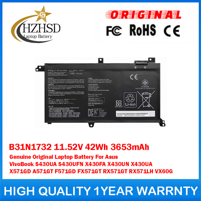 B31N1732 11.52V 42Wh 3653mAh Genuine Original Laptop Battery For Asus VivoBook S430UA S430UFN X430FA X430UN X430UA X571GD A571GT F571GD FX571GT RX571GT RX571LH VX60G
