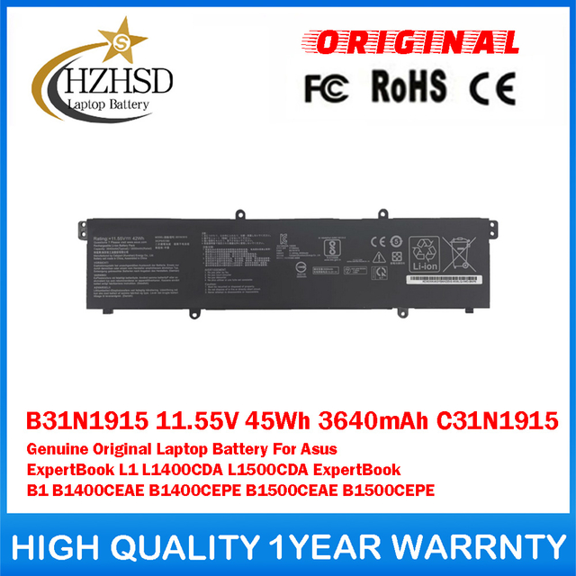 B31N1915 11.55V 45Wh 3640mAh C31N1915 Genuine Original Laptop Battery For Asus ExpertBook L1 L1400CDA L1500CDA ExpertBook B1 B1400CEAE B1400CEPE B1500CEAE B1500CEPE