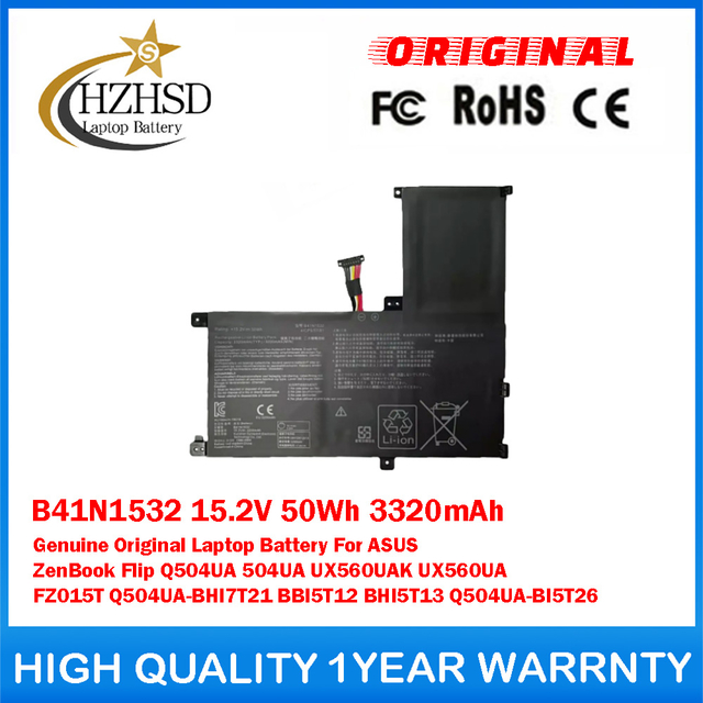 B41N1532 15.2V 50Wh 3320mAh Genuine Original Laptop Battery For ASUS ZenBook Flip Q504UA 504UA UX560UAK UX560UA FZ015T Q504UA-BHI7T21 BBI5T12 BHI5T13 Q504UA-BI5T26