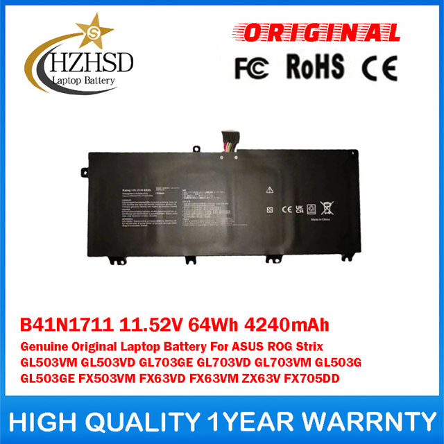 B41N1711 11.52V 64Wh 4240mAh Genuine Original Laptop Battery For ASUS ROG Strix GL503VM GL503VD GL703GE GL703VD GL703VM GL503G GL503GE FX503VM FX63VD FX63VM ZX63V FX705DD
