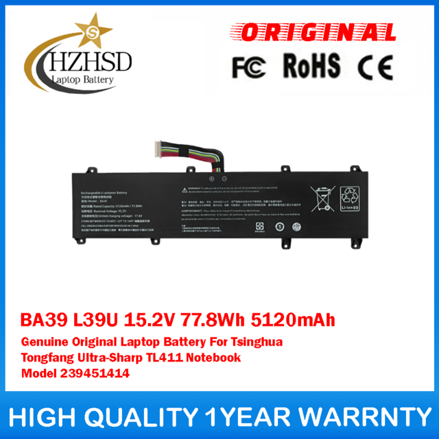BA39 L39U 15.2V 77.8Wh 5120mAh Genuine Original Laptop Battery For TSINGHUA TONGFANG Ultra-Sharp TL411 Notebook Model 239451414