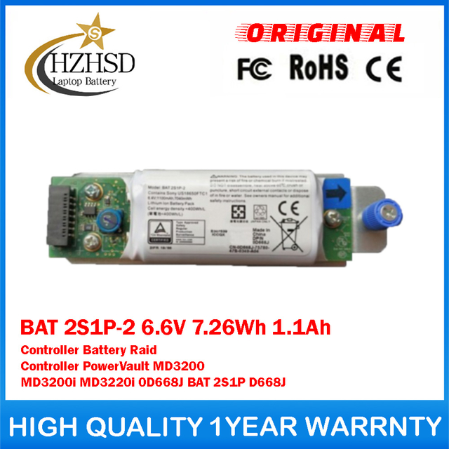 BAT 2S1P-2 6.6V 7.26Wh 1.1Ah Controller Battery For Dell Raid Controller PowerVault MD3200 MD3200i MD3220i 0D668J BAT 2S1P D668J