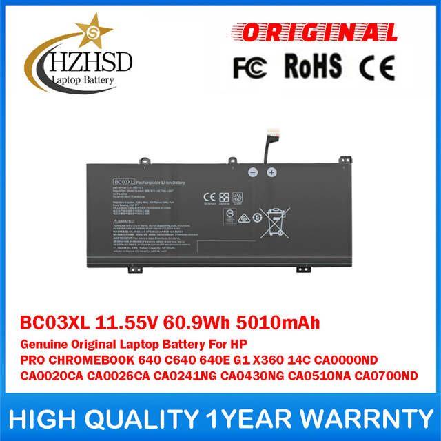BC03XL 11.55V 60.9Wh 5010mAh Genuine Original Laptop Battery For HP PRO CHROMEBOOK 640 C640 640E G1 X360 14C CA0000ND CA0020CA CA0026CA CA0241NG CA0430NG CA0510NA CA0700ND