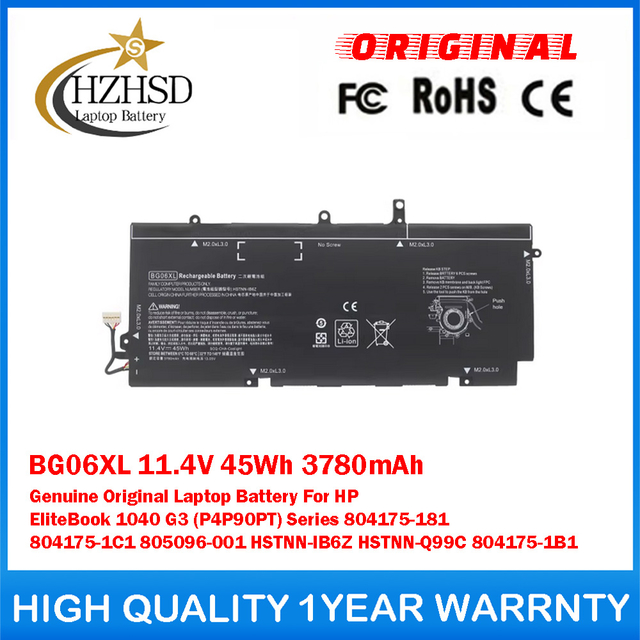 BG06XL 11.4V 45Wh 3780mAh Genuine Original Laptop Battery For HP EliteBook 1040 G3 (P4P90PT) Series 804175-181 804175-1C1 805096-001 HSTNN-IB6Z HSTNN-Q99C 804175-1B1