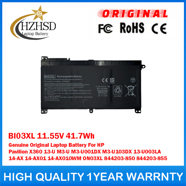BI03XL 11.55V 41.7Wh Genuine Original Laptop Battery For HP Pavilion X360 13-U M3-U M3-U001DX M3-U103DX 13-U003LA 14-AX 14-AX01 14-AX010WM ON03XL 844203-850 844203-855