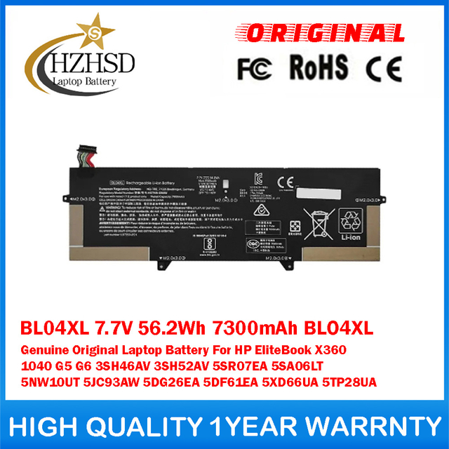 BL04XL 7.7V 56.2Wh 7300mAh BLO4XL Genuine Original Laptop Battery For HP EliteBook X360 1040 G5 G6 3SH46AV 3SH52AV 5SR07EA 5SA06LT 5NW10UT 5JC93AW 5DG26EA 5DF61EA 5XD66UA 5TP28UA