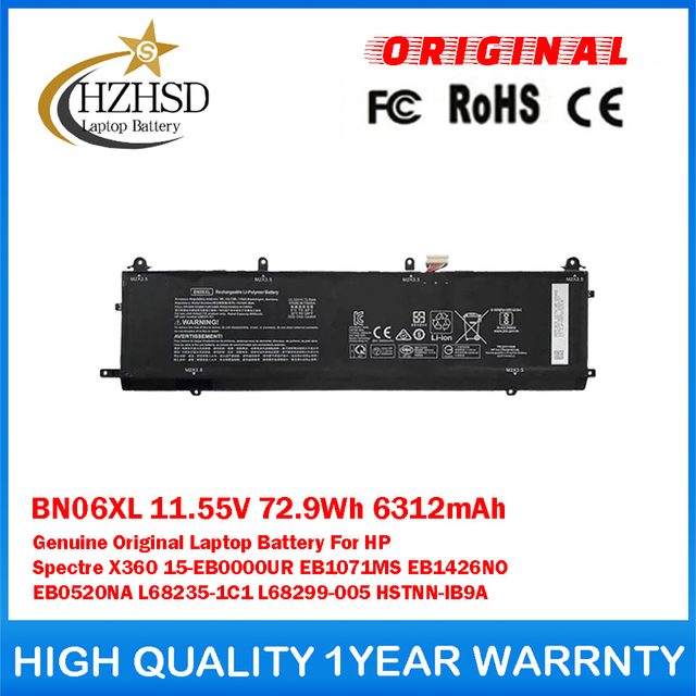 BN06XL 11.55V 72.9Wh 6312mAh Genuine Original Laptop Battery For HP Spectre X360 15-EB0000UR EB1071MS EB1426NO EB0520NA L68235-1C1 L68299-005 HSTNN-IB9A