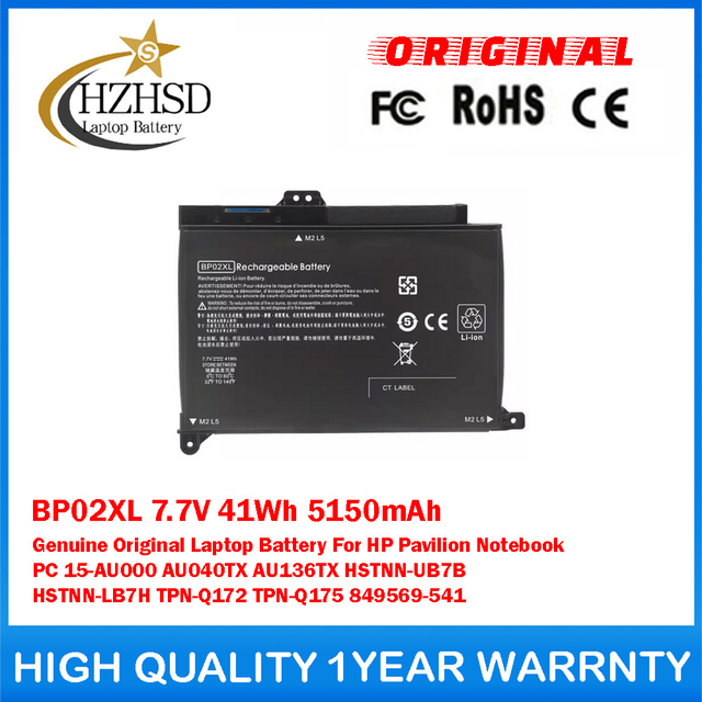 BP02XL 7.7V 41Wh 5150mAh Genuine Original Laptop Battery For HP Pavilion Notebook PC 15-AU000 AU040TX AU136TX HSTNN-UB7B HSTNN-LB7H TPN-Q172 TPN-Q175 849569-541