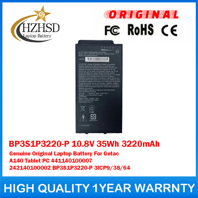 BP3S1P3220-P 10.8V 35Wh 3220mAh Genuine Original Laptop Battery For Getac A140 Tablet PC 441140100007 242140100002 BP3S1P3220-P 3ICP9/38/64