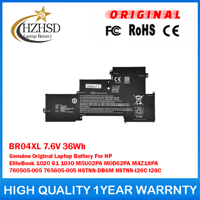BR04XL 7.6V 36Wh Genuine Original Laptop Battery For HP EliteBook 1020 G1 1030 M5U02PA M0D62PA M4Z18PA 760505-005 765605-005 HSTNN-DB6M HSTNN-I26C I28C